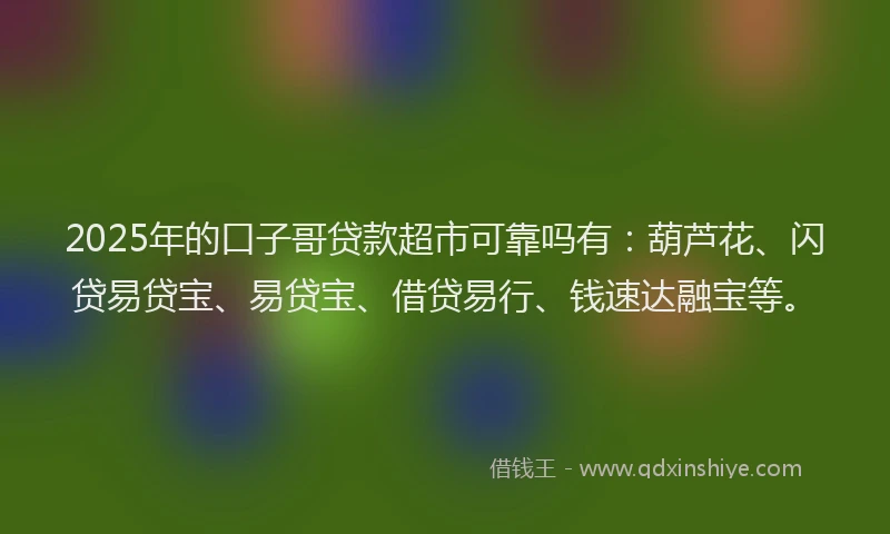 2025年的口子哥贷款超市可靠吗有：葫芦花、闪贷易贷宝、易贷宝、借贷易行、钱速达融宝等。