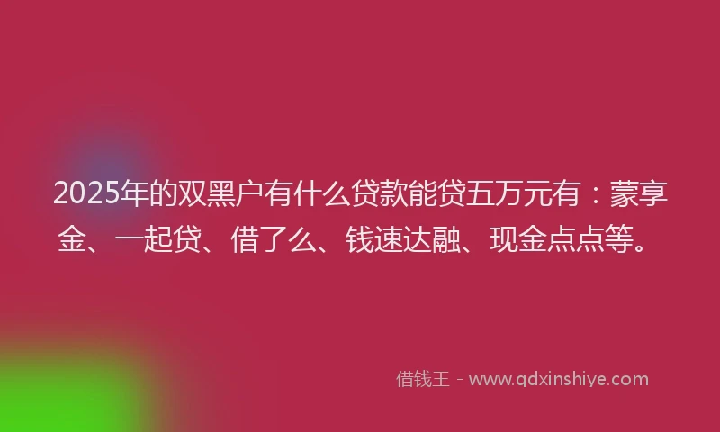 2025年的双黑户有什么贷款能贷五万元有：蒙享金、一起贷、借了么、钱速达融、现金点点等。