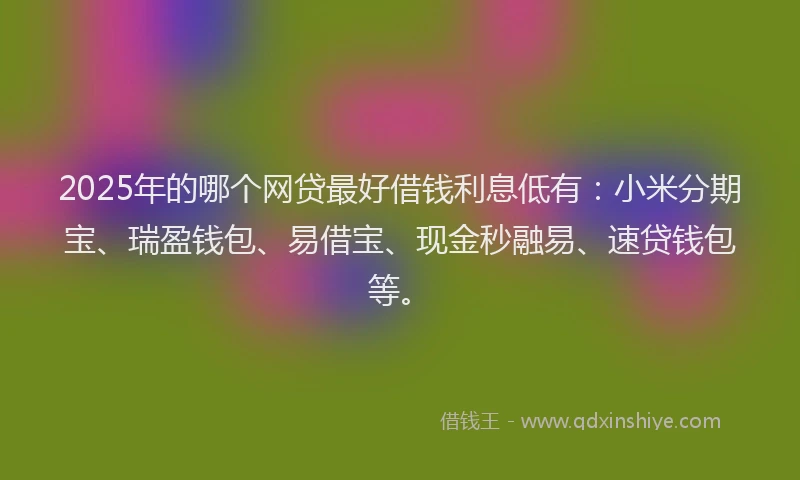 2025年的哪个网贷最好借钱利息低有：小米分期宝、瑞盈钱包、易借宝、现金秒融易、速贷钱包等。
