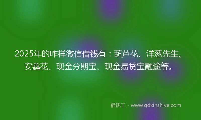 2025年的咋样微信借钱有：葫芦花、洋葱先生、安鑫花、现金分期宝、现金易贷宝融途等。