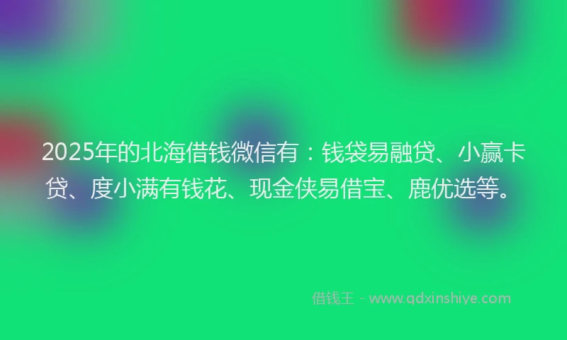 2025年的北海借钱微信有：钱袋易融贷、小赢卡贷、度小满有钱花、现金侠易借宝、鹿优选等。