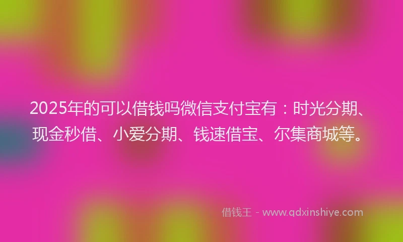 2025年的可以借钱吗微信支付宝有：时光分期、现金秒借、小爱分期、钱速借宝、尔集商城等。