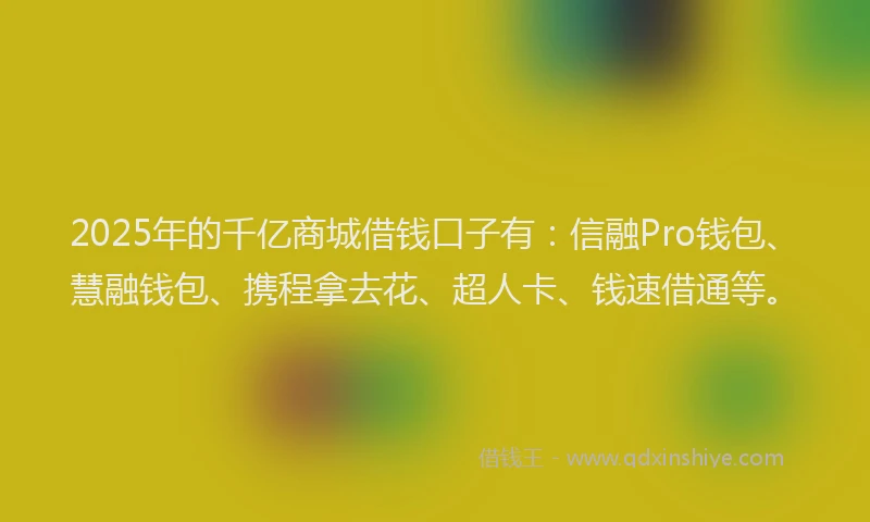2025年的千亿商城借钱口子有：信融Pro钱包、慧融钱包、携程拿去花、超人卡、钱速借通等。