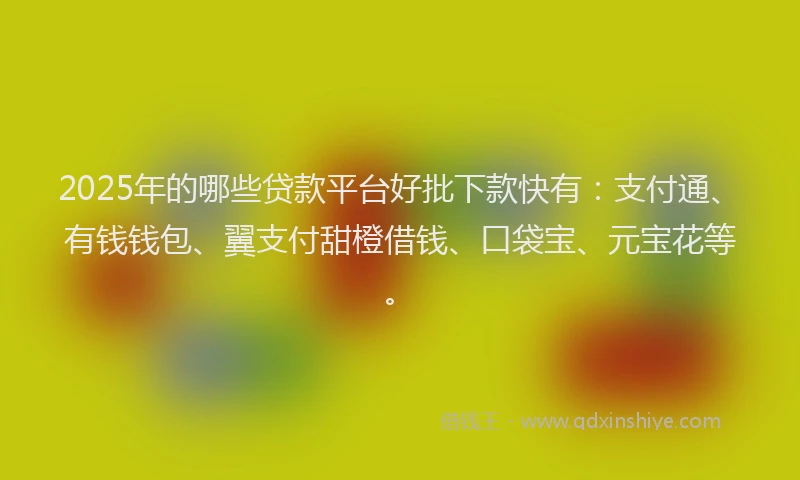 2025年的哪些贷款平台好批下款快有：支付通、有钱钱包、翼支付甜橙借钱、口袋宝、元宝花等。