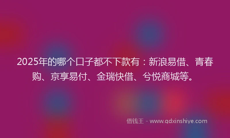 2025年的哪个口子都不下款有：新浪易借、青春购、京享易付、金瑞快借、兮悦商城等。
