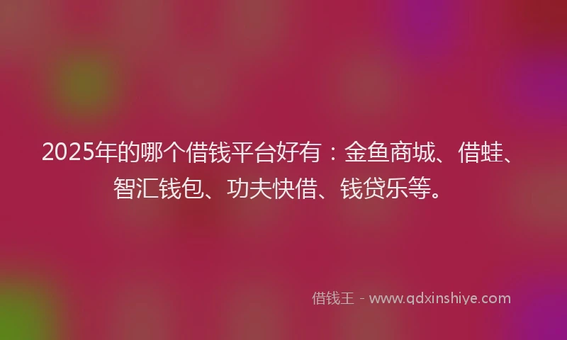 2025年的哪个借钱平台好有：金鱼商城、借蛙、智汇钱包、功夫快借、钱贷乐等。