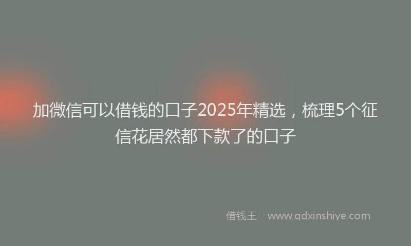 加微信可以借钱的口子2025年精选，梳理5个征信花居然都下款了的口子