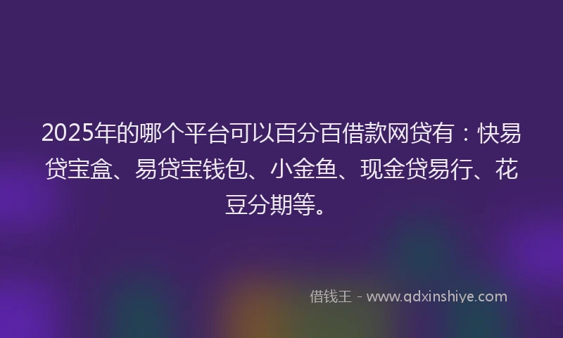 2025年的哪个平台可以百分百借款网贷有：快易贷宝盒、易贷宝钱包、小金鱼、现金贷易行、花豆分期等。