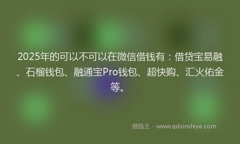 2025年的可以不可以在微信借钱有：借贷宝易融、石榴钱包、融通宝Pro钱包、超快购、汇火佑金等。