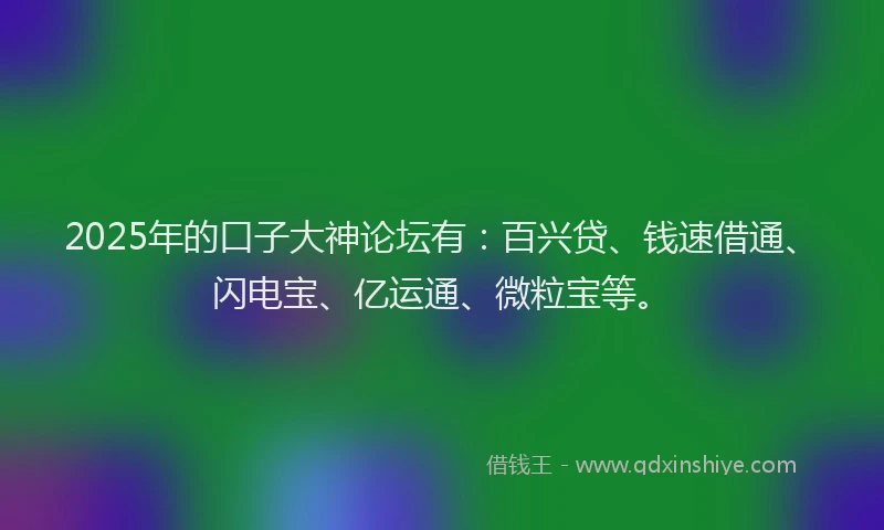2025年的口子大神论坛有：百兴贷、钱速借通、闪电宝、亿运通、微粒宝等。
