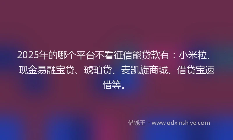 2025年的哪个平台不看征信能贷款有：小米粒、现金易融宝贷、琥珀贷、麦凯旋商城、借贷宝速借等。