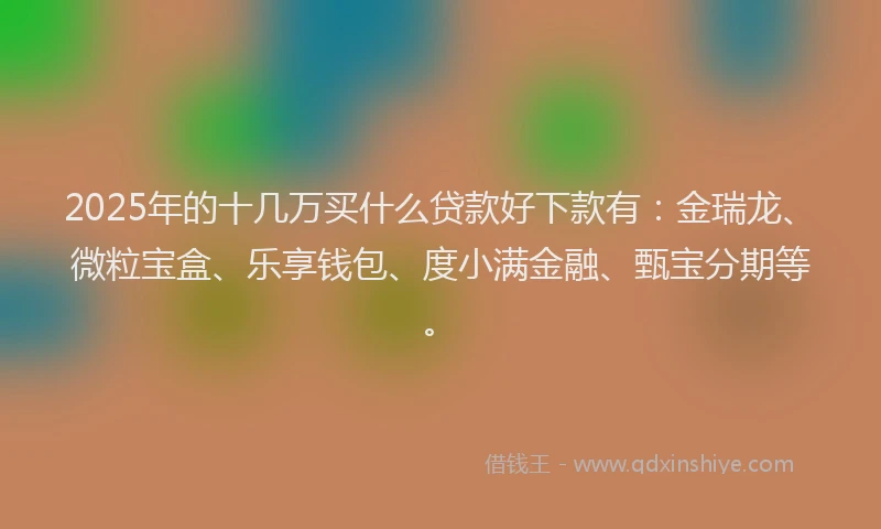 2025年的十几万买什么贷款好下款有：金瑞龙、微粒宝盒、乐享钱包、度小满金融、甄宝分期等。
