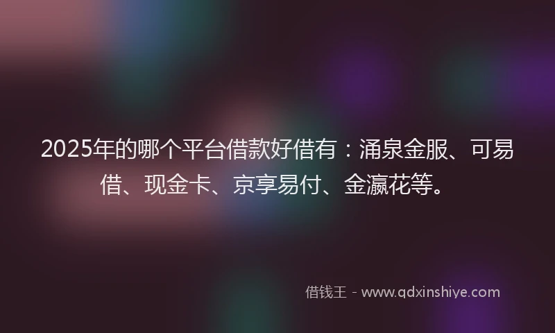 2025年的哪个平台借款好借有：涌泉金服、可易借、现金卡、京享易付、金瀛花等。