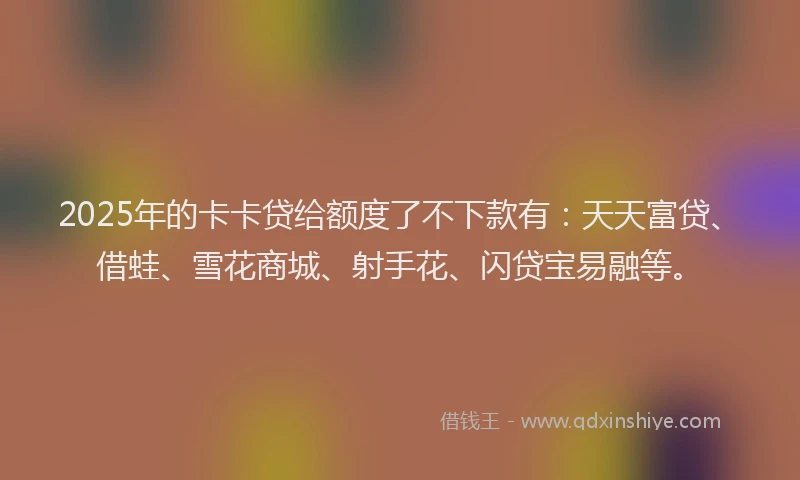 2025年的卡卡贷给额度了不下款有：天天富贷、借蛙、雪花商城、射手花、闪贷宝易融等。