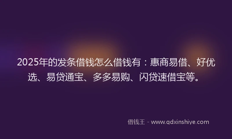 2025年的发条借钱怎么借钱有：惠商易借、好优选、易贷通宝、多多易购、闪贷速借宝等。