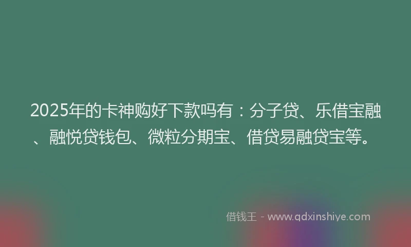 2025年的卡神购好下款吗有：分子贷、乐借宝融、融悦贷钱包、微粒分期宝、借贷易融贷宝等。