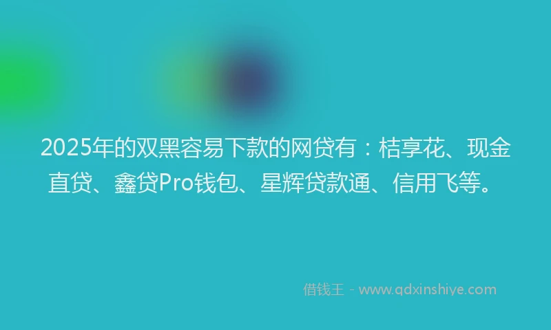2025年的双黑容易下款的网贷有：桔享花、现金直贷、鑫贷Pro钱包、星辉贷款通、信用飞等。
