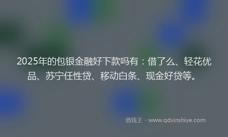 2025年的包银金融好下款吗有：借了么、轻花优品、苏宁任性贷、移动白条、现金好贷等。