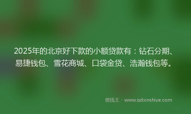 2025年的北京好下款的小额贷款有：钻石分期、易捷钱包、雪花商城、口袋金贷、浩瀚钱包等。