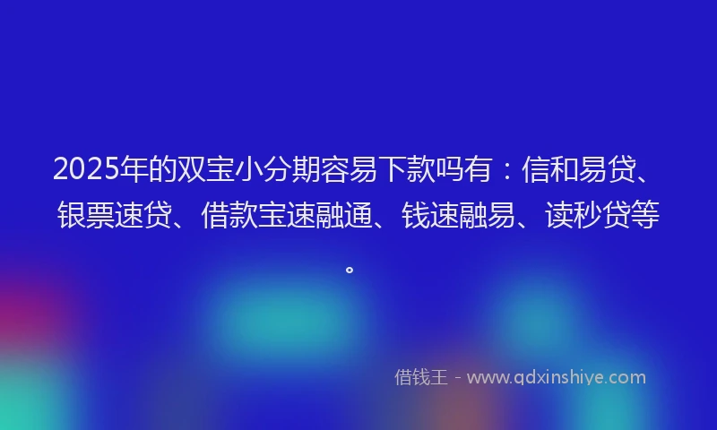 2025年的双宝小分期容易下款吗有：信和易贷、银票速贷、借款宝速融通、钱速融易、读秒贷等。