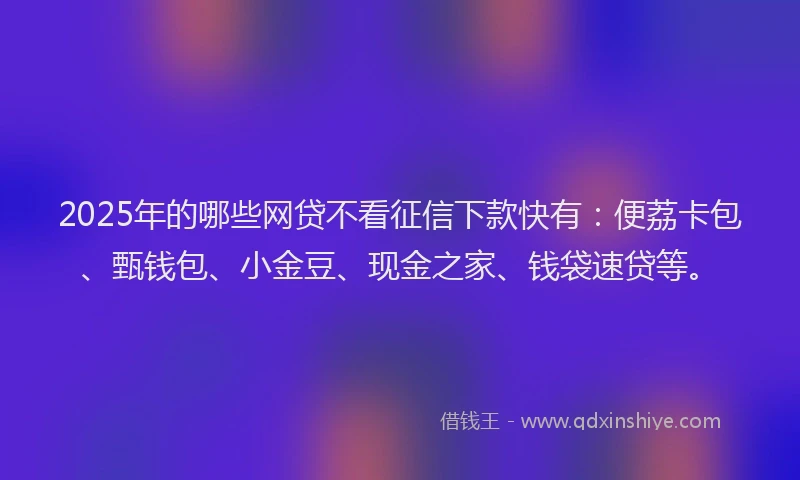 2025年的哪些网贷不看征信下款快有：便荔卡包、甄钱包、小金豆、现金之家、钱袋速贷等。