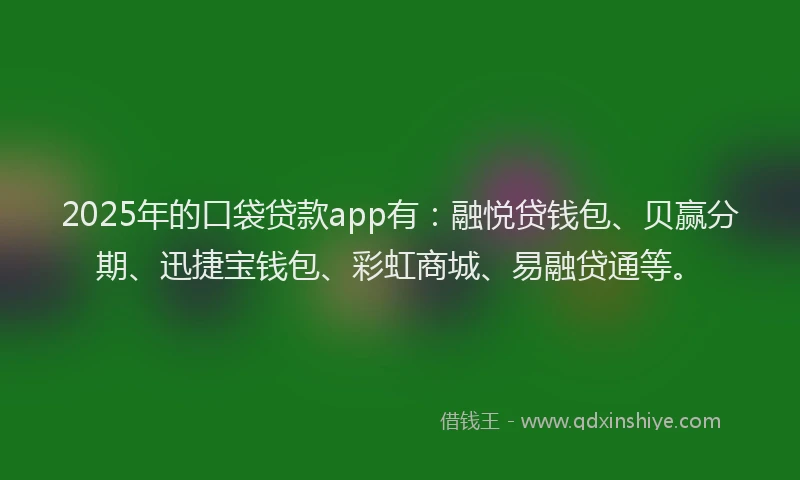 2025年的口袋贷款app有：融悦贷钱包、贝赢分期、迅捷宝钱包、彩虹商城、易融贷通等。