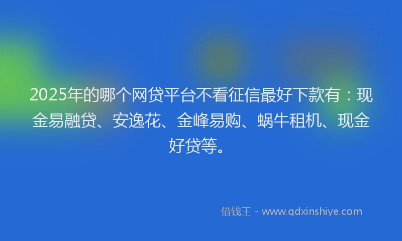 2025年的哪个网贷平台不看征信最好下款有：现金易融贷、安逸花、金峰易购、蜗牛租机、现金好贷等。