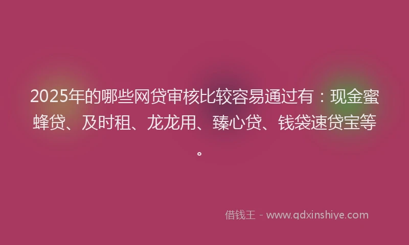 2025年的哪些网贷审核比较容易通过有：现金蜜蜂贷、及时租、龙龙用、臻心贷、钱袋速贷宝等。