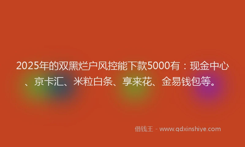 2025年的双黑烂户风控能下款5000有：现金中心、京卡汇、米粒白条、享来花、金易钱包等。