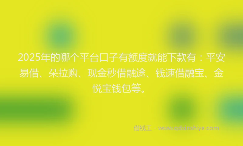 2025年的哪个平台口子有额度就能下款有：平安易借、朵拉购、现金秒借融途、钱速借融宝、金悦宝钱包等。