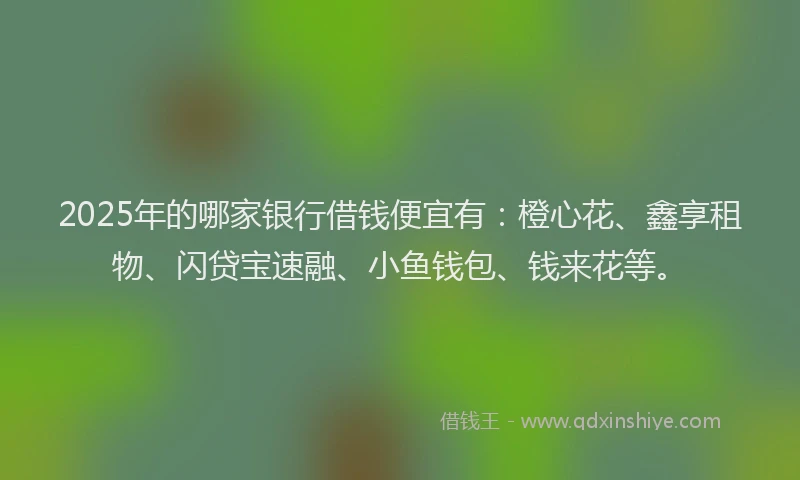 2025年的哪家银行借钱便宜有：橙心花、鑫享租物、闪贷宝速融、小鱼钱包、钱来花等。