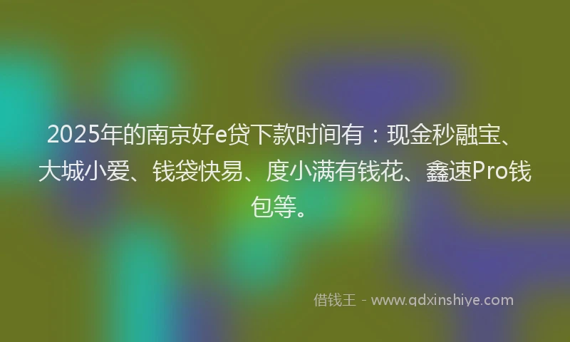 2025年的南京好e贷下款时间有：现金秒融宝、大城小爱、钱袋快易、度小满有钱花、鑫速Pro钱包等。