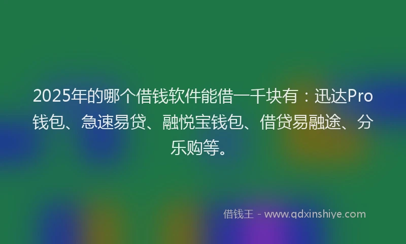 2025年的哪个借钱软件能借一千块有：迅达Pro钱包、急速易贷、融悦宝钱包、借贷易融途、分乐购等。