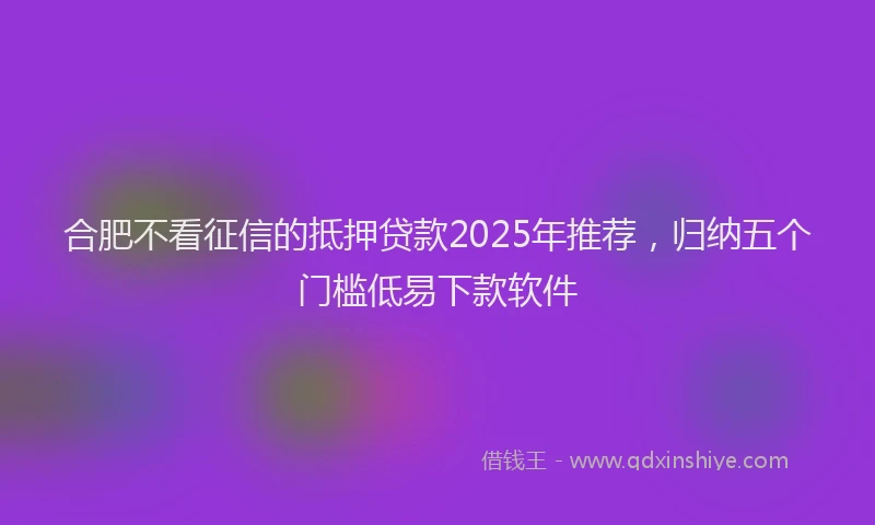 合肥不看征信的抵押贷款2025年推荐，归纳五个门槛低易下款软件