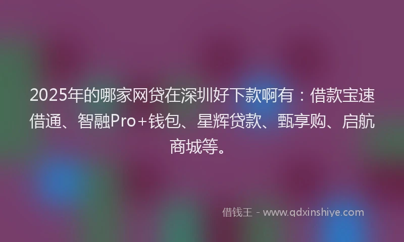 2025年的哪家网贷在深圳好下款啊有：借款宝速借通、智融Pro+钱包、星辉贷款、甄享购、启航商城等。