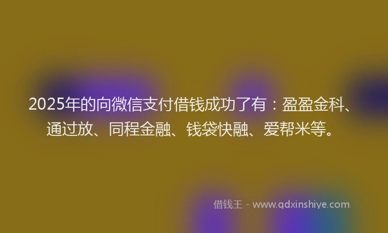 2025年的向微信支付借钱成功了有：盈盈金科、通过放、同程金融、钱袋快融、爱帮米等。