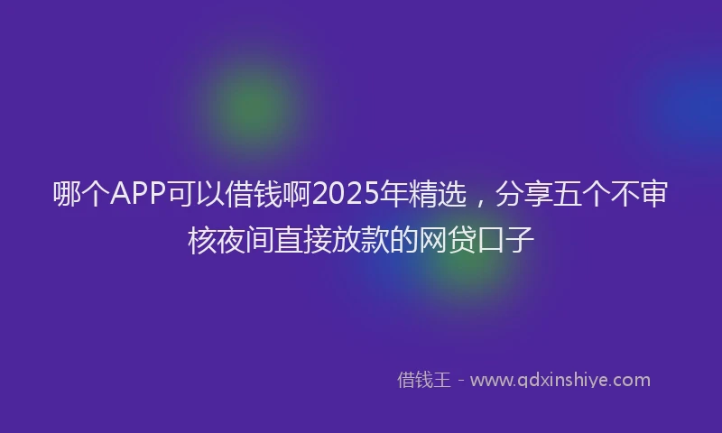 哪个APP可以借钱啊2025年精选，分享五个不审核夜间直接放款的网贷口子