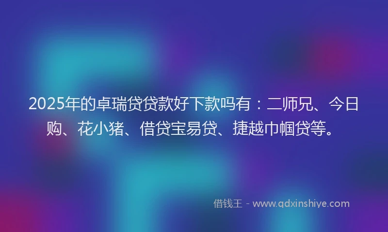2025年的卓瑞贷贷款好下款吗有：二师兄、今日购、花小猪、借贷宝易贷、捷越巾帼贷等。