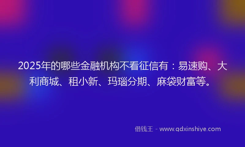 2025年的哪些金融机构不看征信有：易速购、大利商城、租小新、玛瑙分期、麻袋财富等。