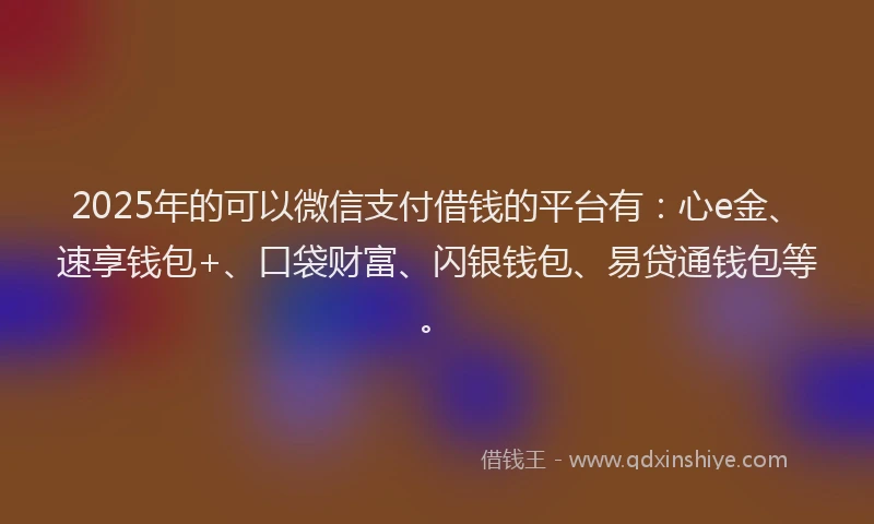 2025年的可以微信支付借钱的平台有：心e金、速享钱包+、口袋财富、闪银钱包、易贷通钱包等。