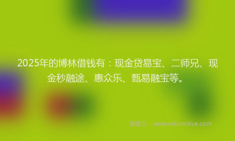 2025年的博林借钱有：现金贷易宝、二师兄、现金秒融途、惠众乐、甄易融宝等。