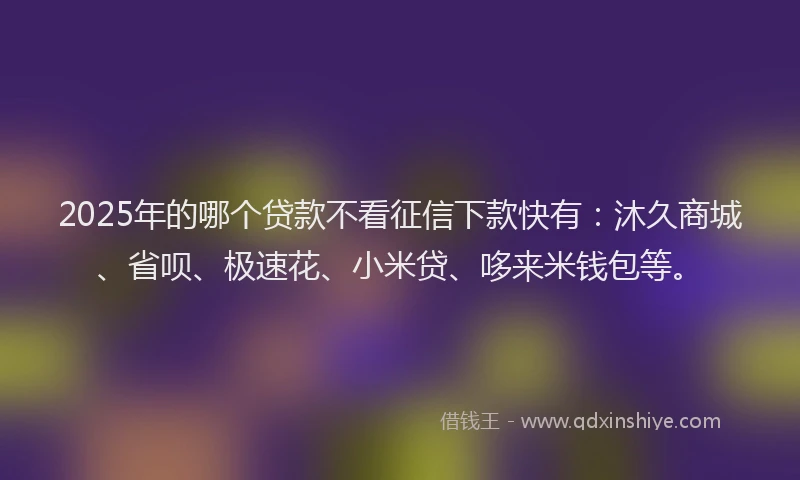 2025年的哪个贷款不看征信下款快有：沐久商城、省呗、极速花、小米贷、哆来米钱包等。