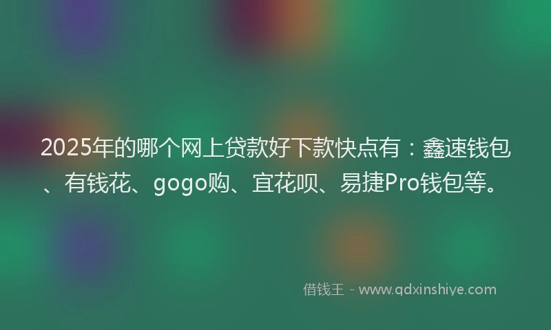 2025年的哪个网上贷款好下款快点有：鑫速钱包、有钱花、gogo购、宜花呗、易捷Pro钱包等。