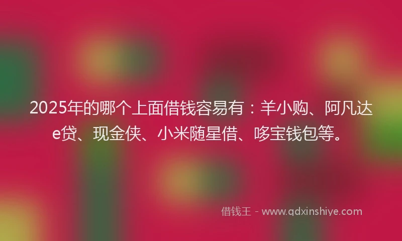 2025年的哪个上面借钱容易有：羊小购、阿凡达e贷、现金侠、小米随星借、哆宝钱包等。