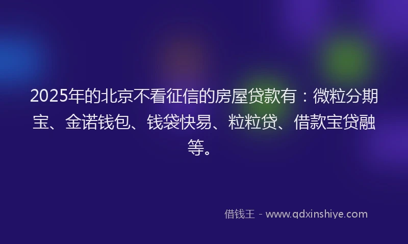 2025年的北京不看征信的房屋贷款有：微粒分期宝、金诺钱包、钱袋快易、粒粒贷、借款宝贷融等。
