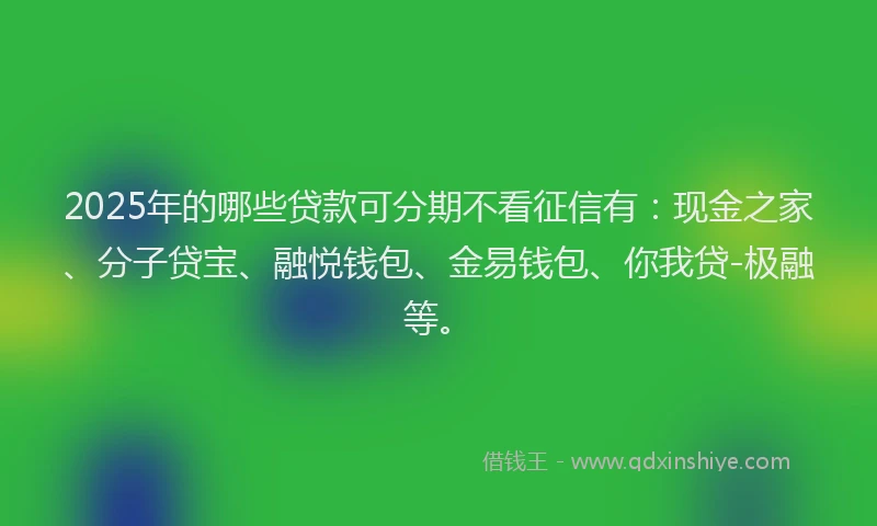 2025年的哪些贷款可分期不看征信有：现金之家、分子贷宝、融悦钱包、金易钱包、你我贷-极融等。