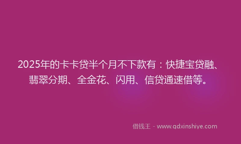 2025年的卡卡贷半个月不下款有：快捷宝贷融、翡翠分期、全金花、闪用、信贷通速借等。