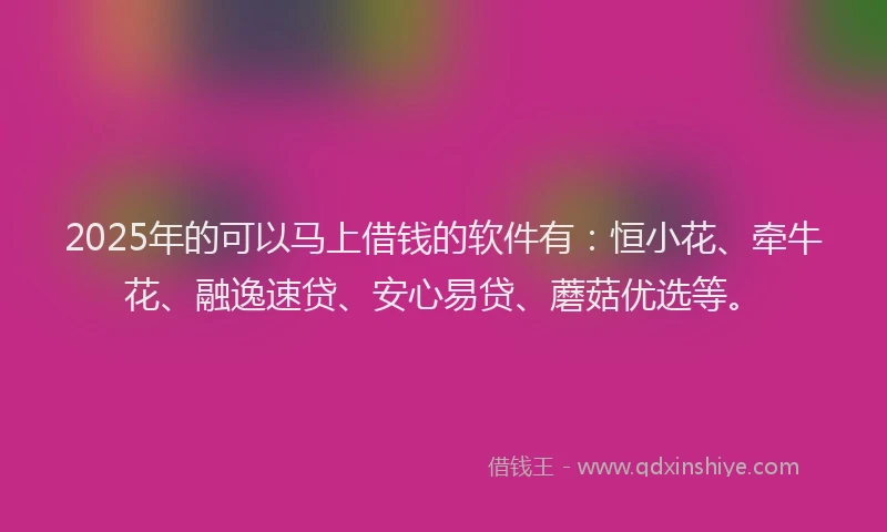 2025年的可以马上借钱的软件有：恒小花、牵牛花、融逸速贷、安心易贷、蘑菇优选等。
