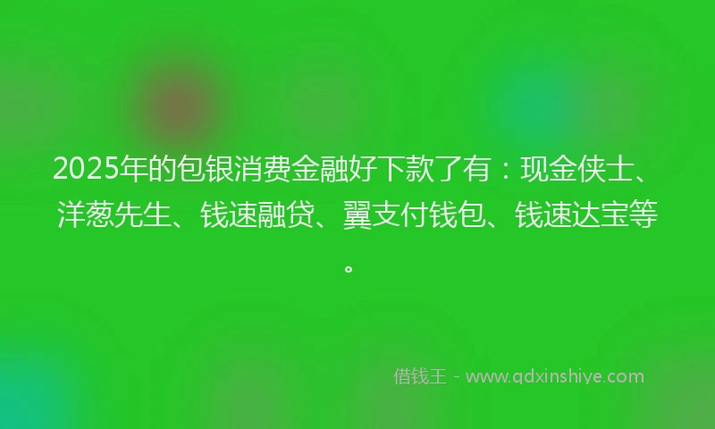 2025年的包银消费金融好下款了有：现金侠士、洋葱先生、钱速融贷、翼支付钱包、钱速达宝等。