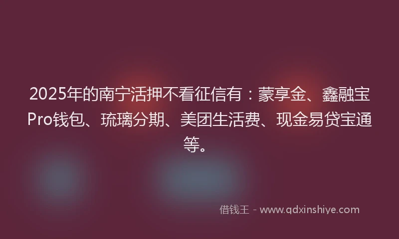 2025年的南宁活押不看征信有：蒙享金、鑫融宝Pro钱包、琉璃分期、美团生活费、现金易贷宝通等。
